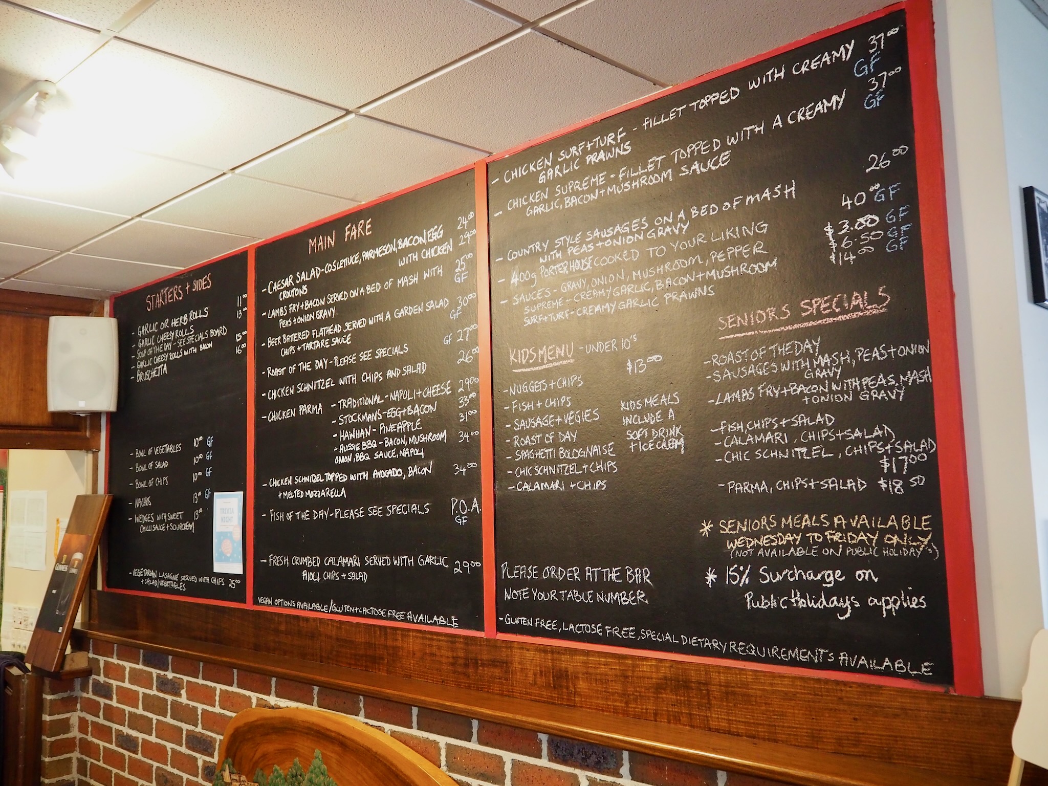 A photo of the wall menu in the restaurant area.